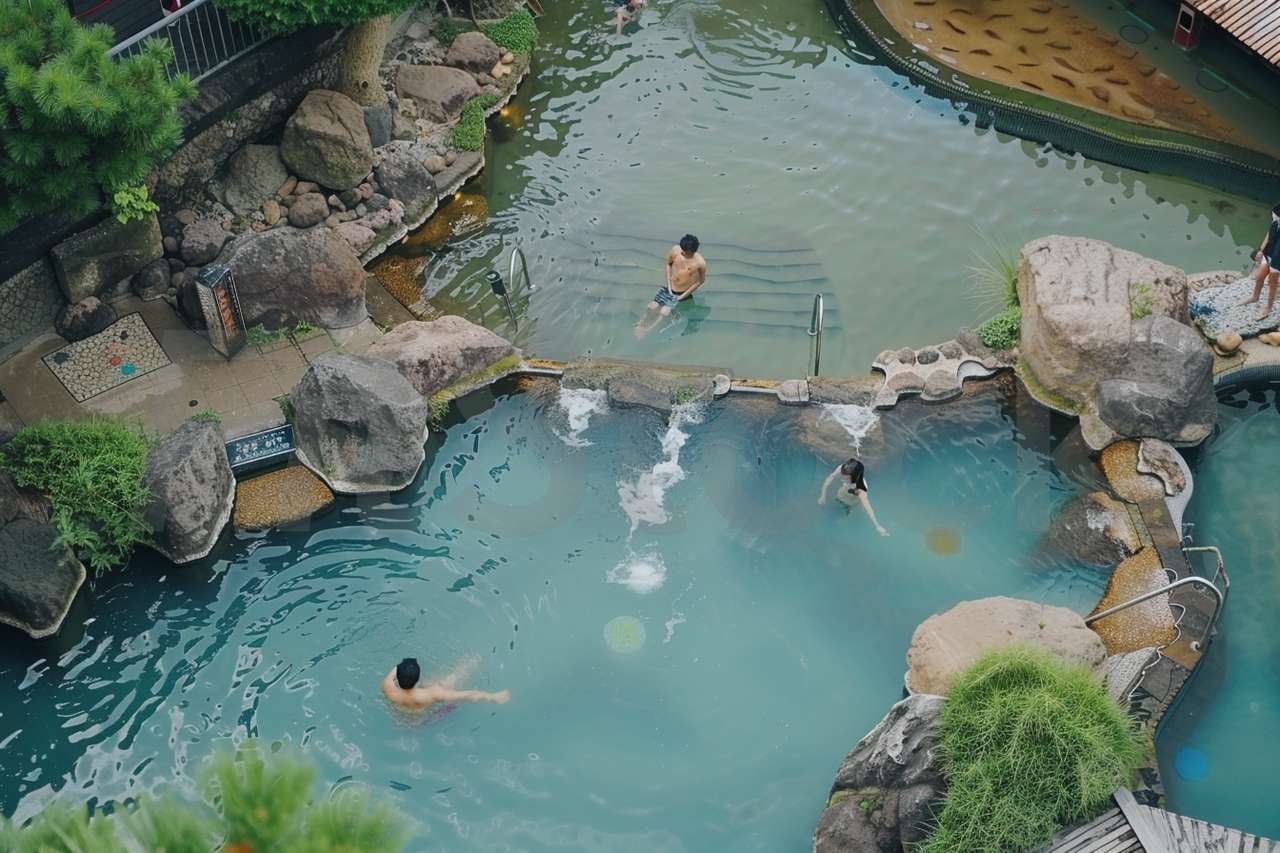 露天風呂でリラックスする人々