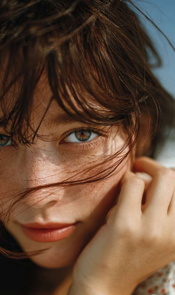 そばかすのある自然体な女性のクローズアップポートレート