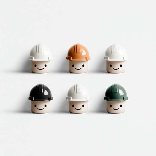 カラフルなヘルメットを被ったかわいいキャラクターの3Dアイコン