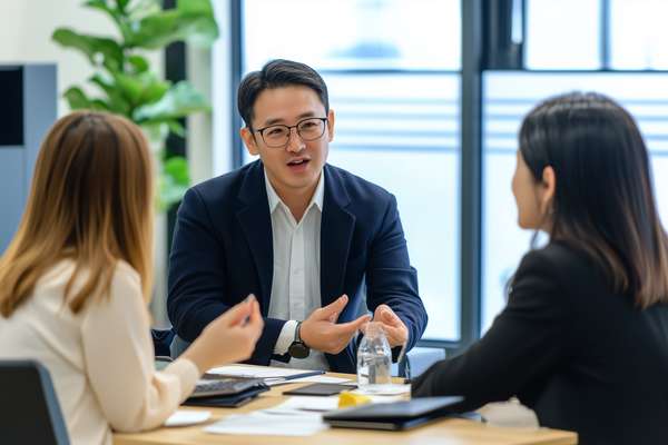 オフィスで会議をするビジネスパーソン