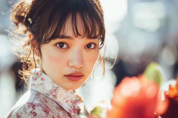 光を浴びた日本人女性の真摯な眼差し