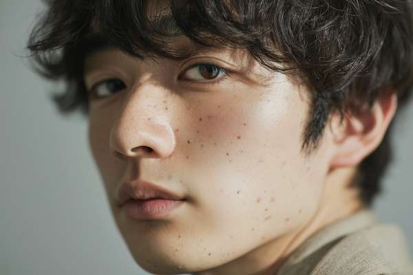 そばかすのある肌が印象的な若い日本人男性のポートレート