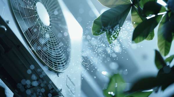 エアコン室外機と清涼感のある空気