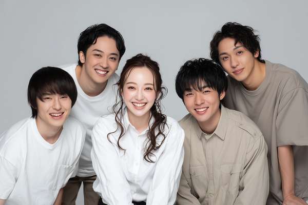 笑顔で寄り添う男女5人の集合写真
