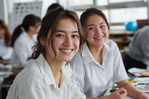 教室で笑顔を見せる女子学生たち