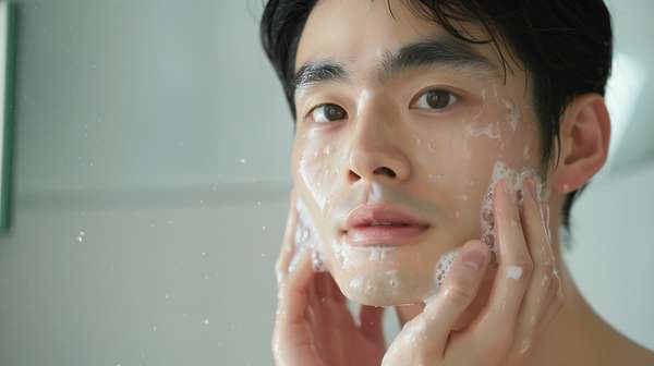 洗顔をする清潔感のある男性