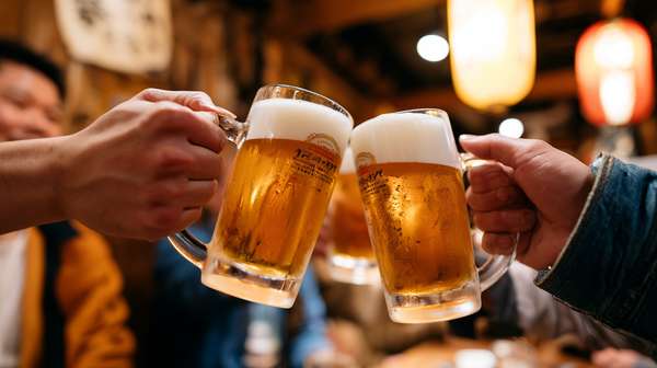 居酒屋で乾杯する友人たち