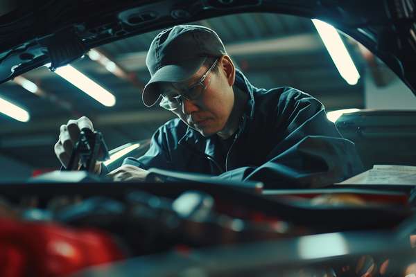 自動車のエンジンを整備する整備士