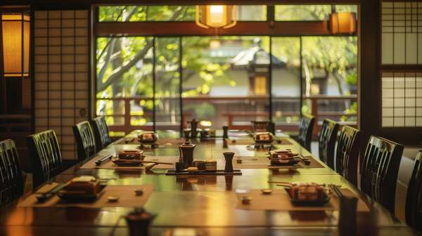 日本旅館の落ち着いたダイニングルーム