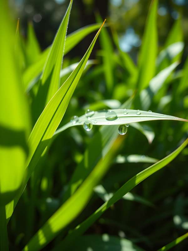 朝露が光る瑞々しい緑の草葉