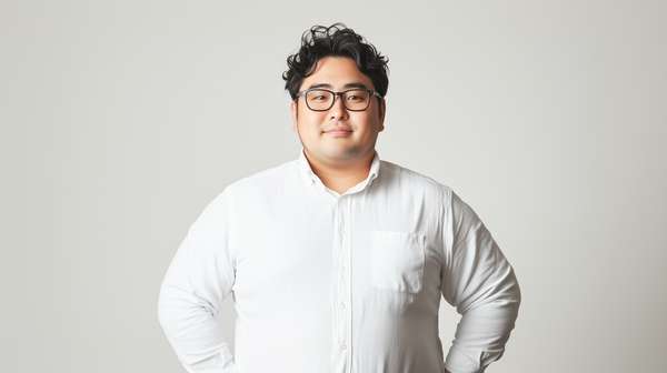 白いシャツを着た笑顔の日本人男性のポートレート