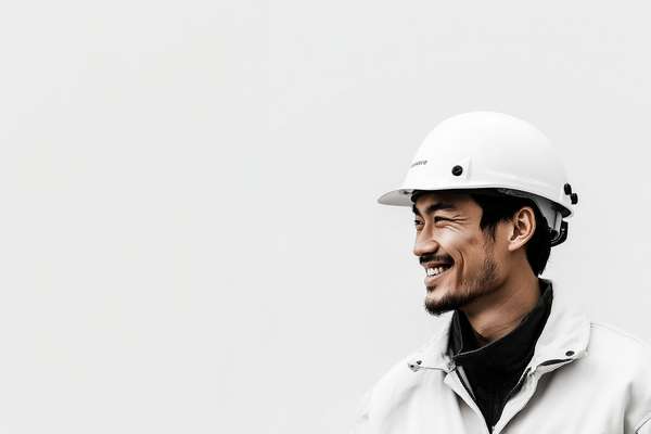 笑顔で働く建設作業員の男性