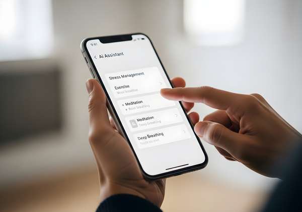 スマートフォンでストレス管理アプリを操作する手