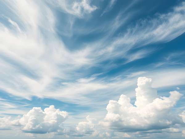 青空に広がる積乱雲と柔らかな巻雲のコントラスト