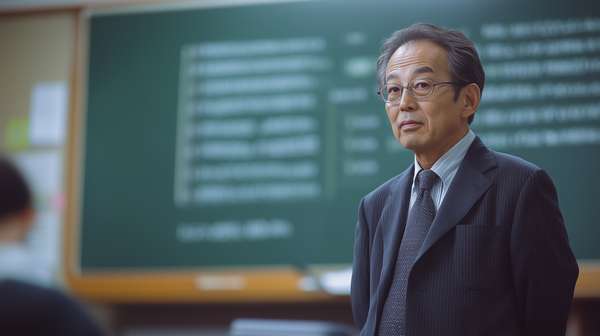 教室で教える初老の男性教師