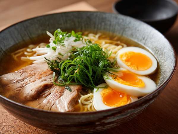 美味しそうなチャーシューと卵の醤油ラーメン