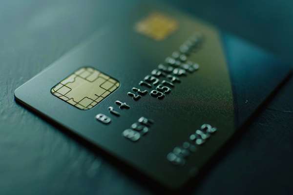 暗い背景に置かれたクレジットカードのクローズアップ