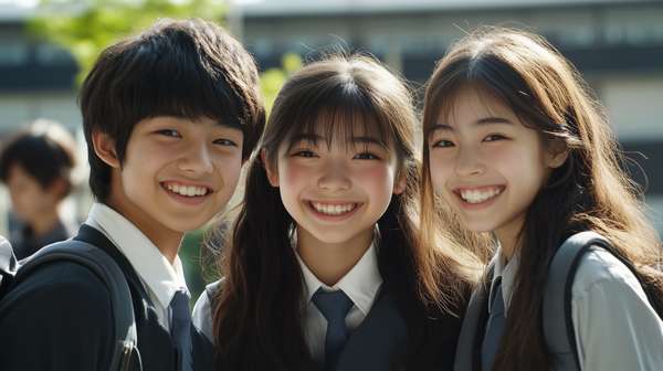 笑顔で並ぶ学生たち