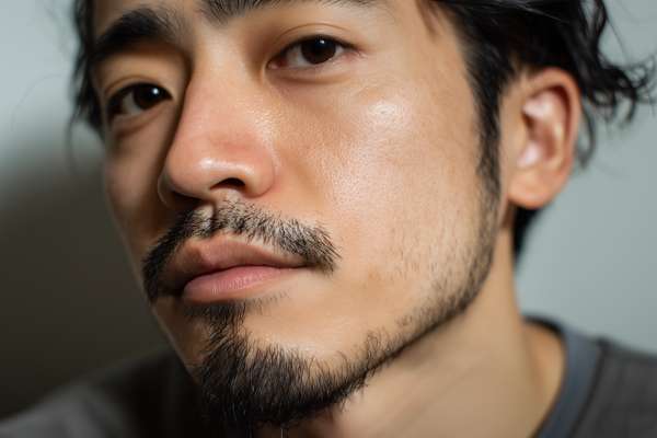 ヒゲを蓄えたアジア人男性のクローズアップ