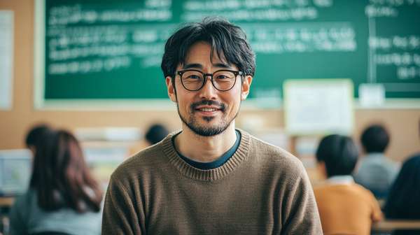 教室で微笑む男性教師
