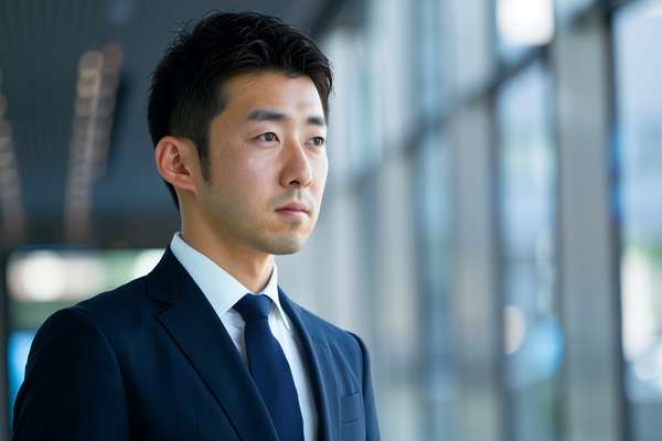オフィスで真剣な表情を見せる日本のビジネスマン