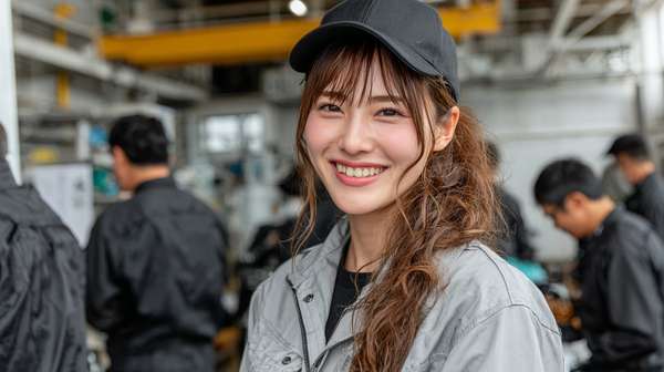 工場で働く笑顔の女性作業員