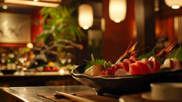 高級日本料理店での刺身盛り合わせ