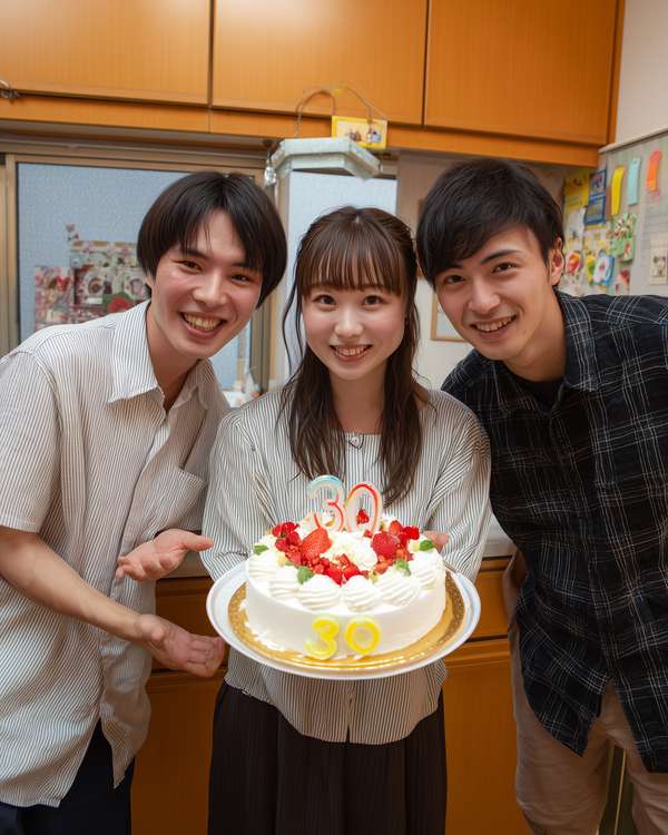 30歳の誕生日を祝う笑顔の友人たち