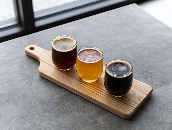 木のボードに並べられた3種類のクラフトビール