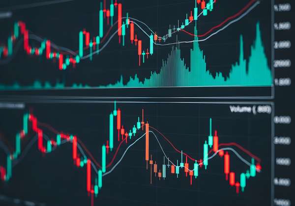 暗い背景に浮かぶ金融市場のチャート