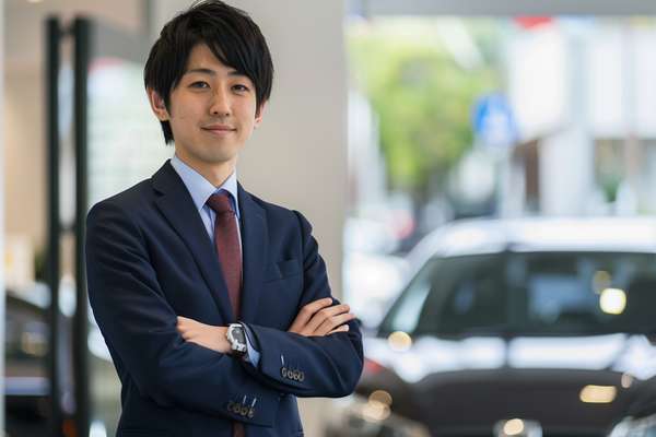 自動車ディーラーで働く若い男性ビジネスマン