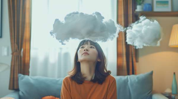 頭の上に雲を乗せた悩める女性
