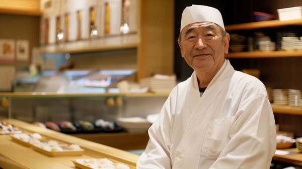 カウンター内に立つ熟練の寿司職人