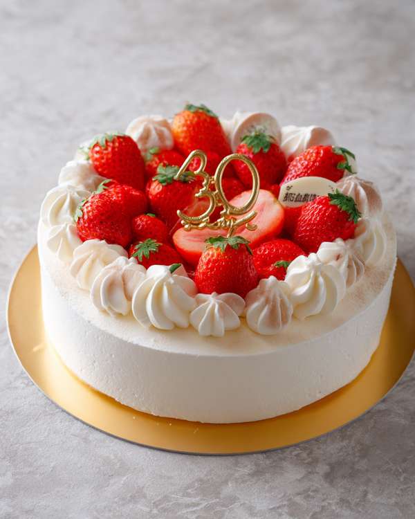30周年を祝うイチゴたっぷりのホールケーキ