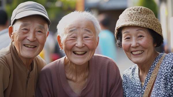 笑顔で寄り添う幸せそうな高齢者たち