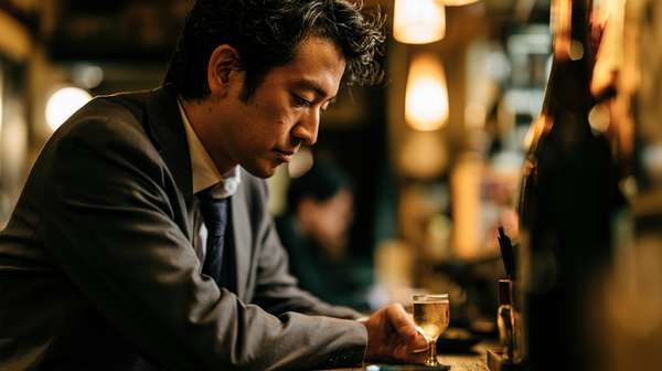 バーで一人でお酒を飲むビジネスマン