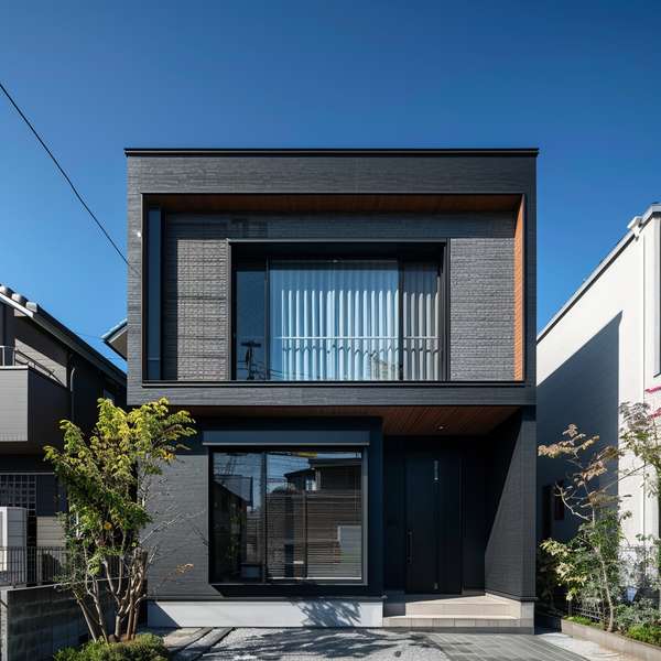 モダンなデザインの黒い外壁の住宅