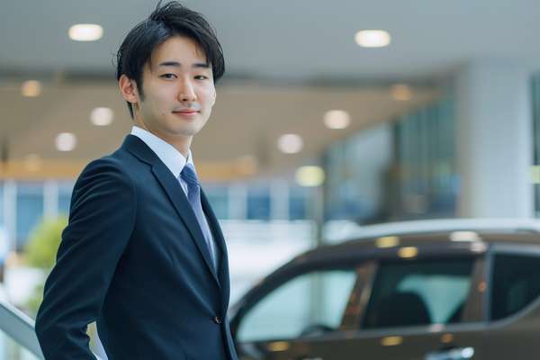 自動車ディーラーで働く若い男性スタッフ
