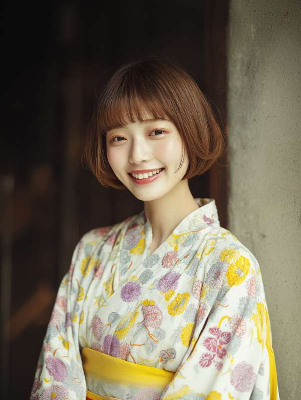 浴衣を着て微笑む若い女性のポートレート