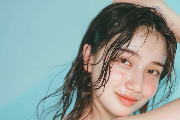 濡れた髪の美しい女性のポートレート