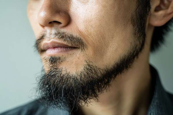 無精髭を蓄えたアジア人男性のクローズアップ