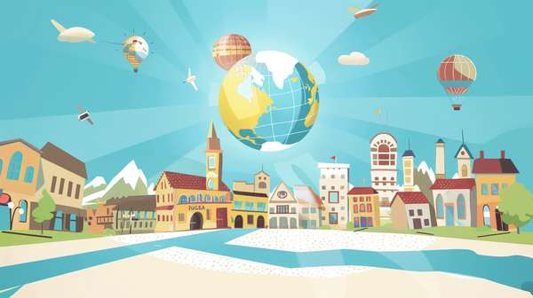 世界旅行と街並みのイラスト
