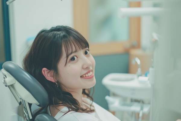 歯科医院で笑顔の女性患者