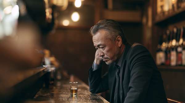 バーで一人で飲む中高年男性