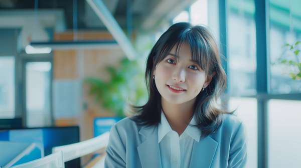 オフィスで微笑む若い女性のポートレート