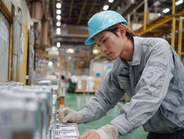 工場で作業する若い作業員