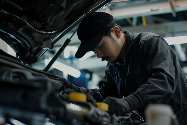 自動車整備工場で働く整備士