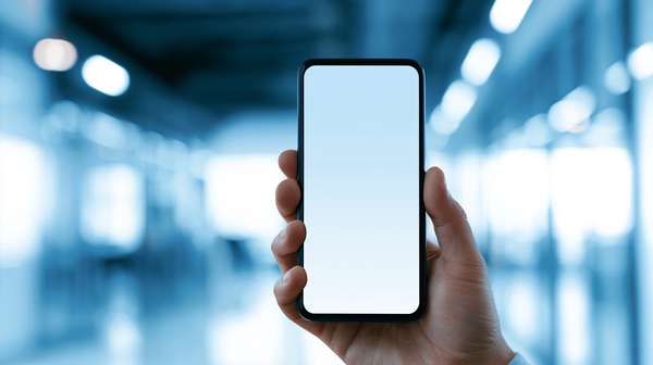 スマートフォンを持つ手と空の画面