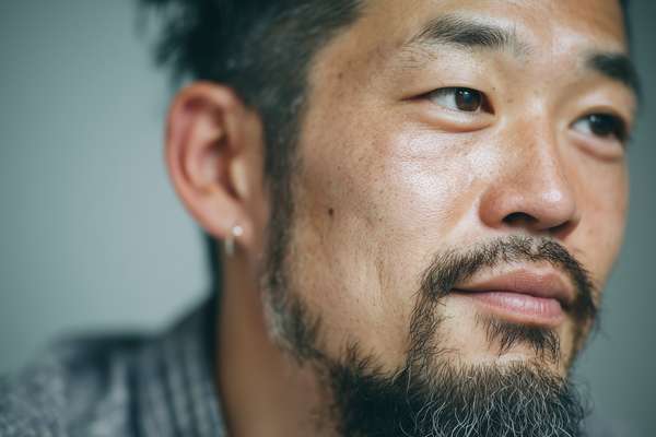 髭を蓄えたアジア人男性の横顔