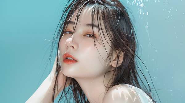 水に濡れた髪の美しい女性のポートレート